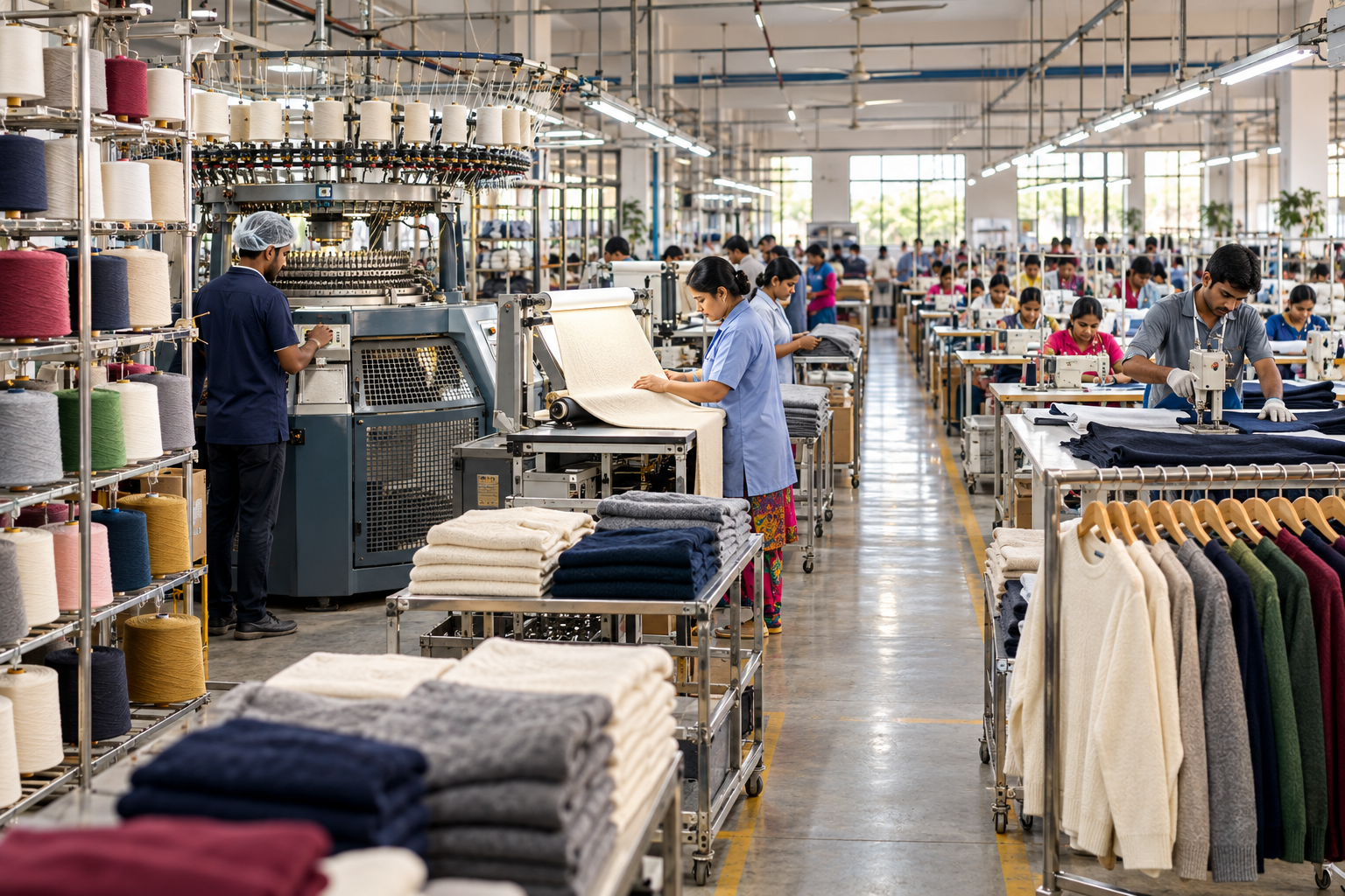 how to source bulk knitwear in india: a buyer’s guide to cost, quality and delivery 1 weaving machine producing cotton fabric at sarjan global